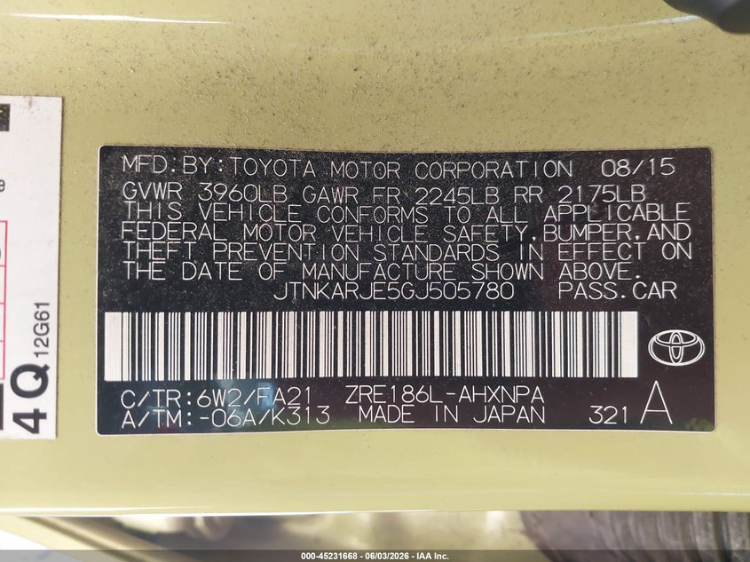 2016 Scion Im VIN: JTNKARJE5GJ505780 Lot: 45231668