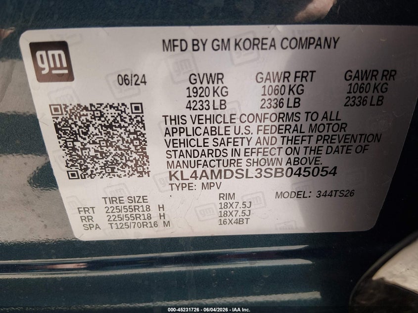 2025 Buick Encore Gx Sport Touring Fwd VIN: KL4AMDSL3SB045054 Lot: 45231726