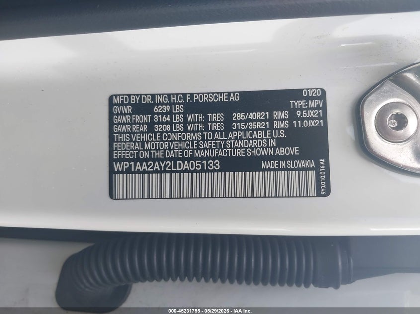2020 Porsche Cayenne VIN: WP1AA2AY2LDA05133 Lot: 45231755