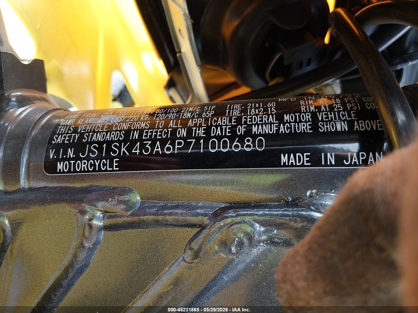 2023 Suzuki Dr-Z400 S VIN: JS1SK43A6P7100680 Lot: 45231865