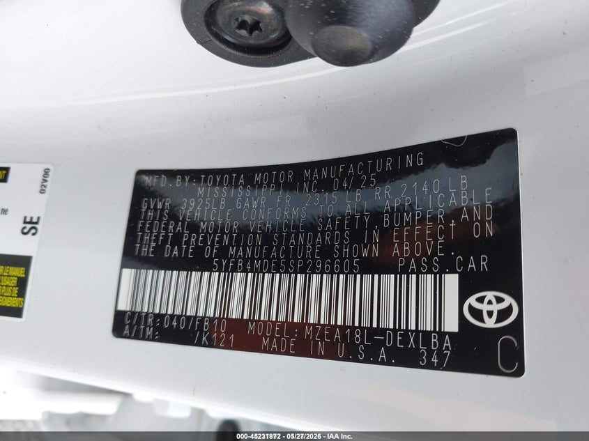 2025 TOYOTA COROLLA SEDAN 2.0L I-4 DI, DOHC, VVT, 169HP
