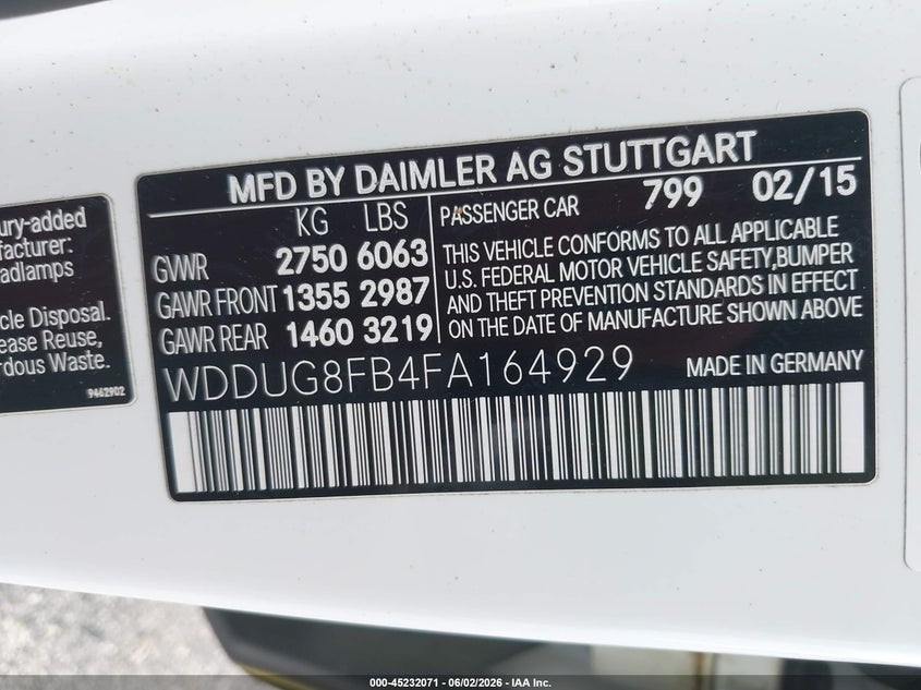 2015 Mercedes-Benz S 550 4Matic VIN: WDDUG8FB4FA164929 Lot: 45232071