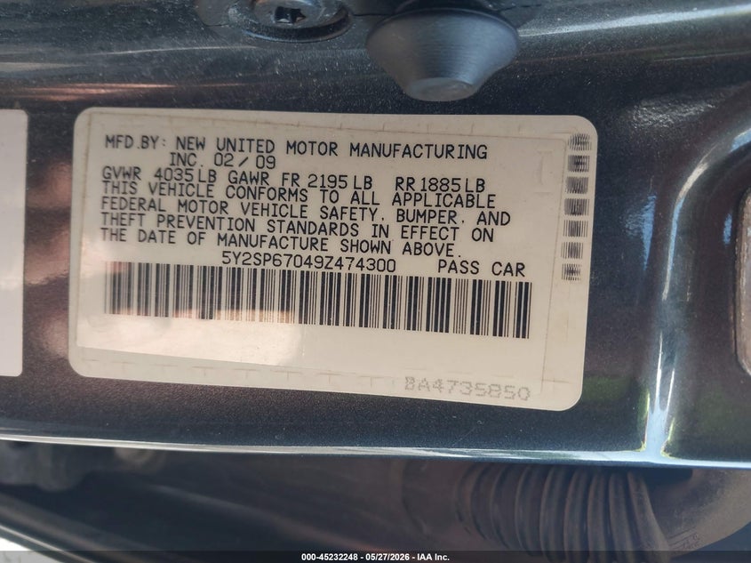 2009 Pontiac Vibe VIN: 5Y2SP67049Z474300 Lot: 45232248