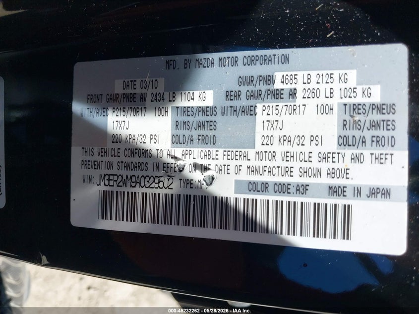 2010 Mazda Cx-7 I Sport VIN: JM3ER2WM9A0329502 Lot: 45232262