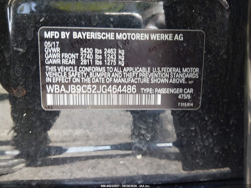 VIN: WBAJB9C52JG464486 2018 BMW M550I XDRIVE