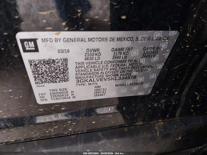 GMC TERRAIN 2019 VIN 3GKALVEV5KL334578