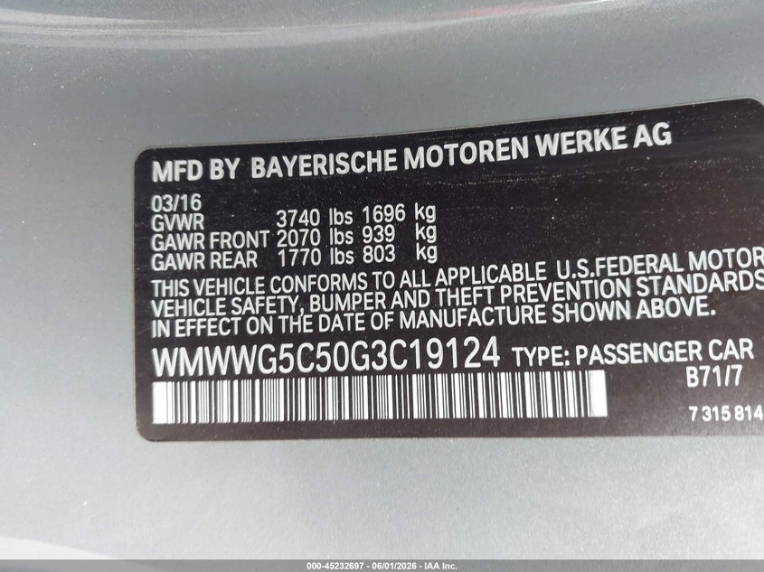 2016 Mini Convertible Cooper VIN: WMWWG5C50G3C19124 Lot: 45232697