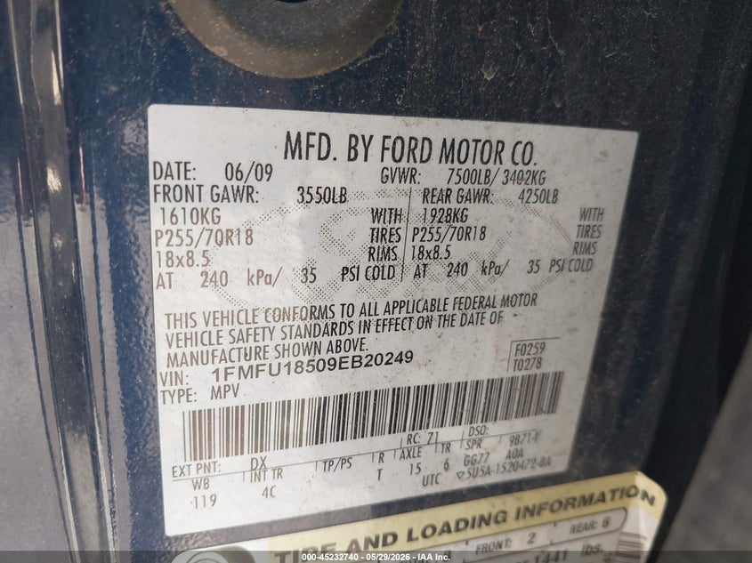 2009 Ford Expedition Eddie Bauer/King Ranch VIN: 1FMFU18509EB20249 Lot: 45232740