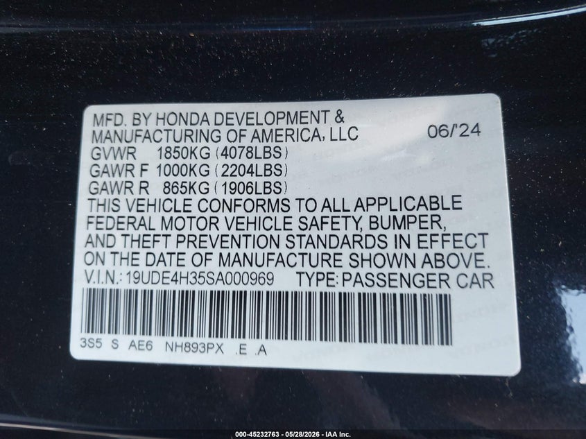 2025 Acura Integra A-Spec VIN: 19UDE4H35SA000969 Lot: 45232763