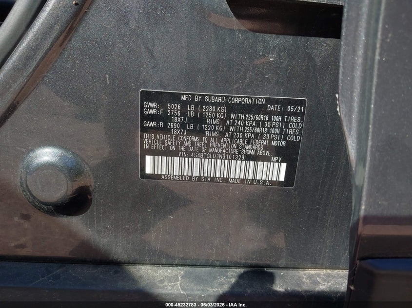 2022 Subaru Outback Onyx Edition Xt VIN: 4S4BTGLD1N3101329 Lot: 45232783