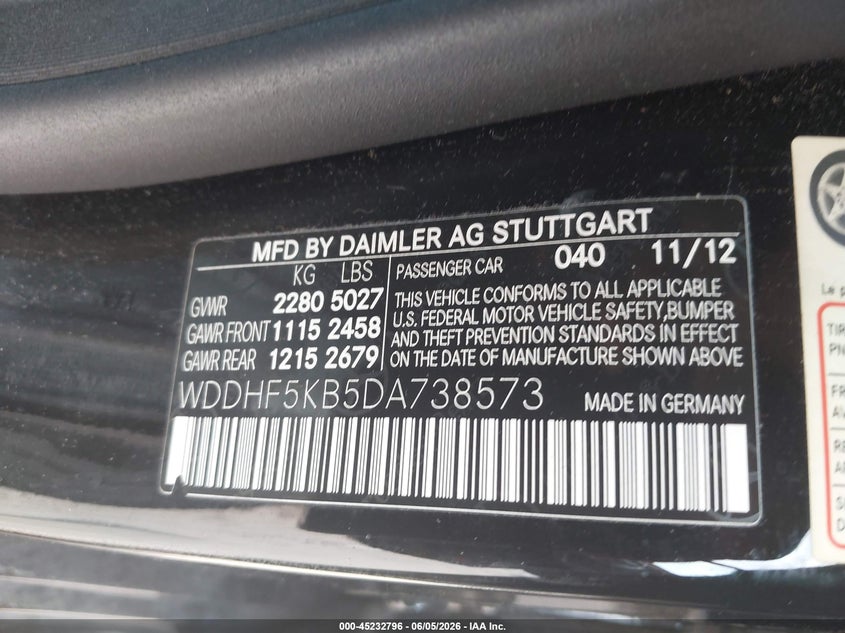 2013 Mercedes-Benz E 350 VIN: WDDHF5KB5DA738573 Lot: 45232796