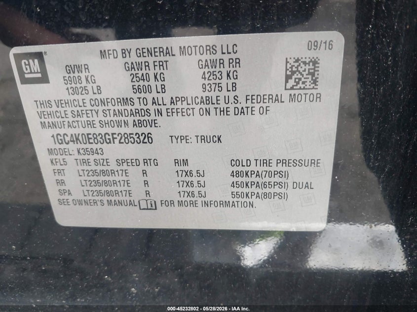 2016 Chevrolet Silverado 3500Hd Ltz black Lot 111045232802 Vin 1GC4K0E83GF285326