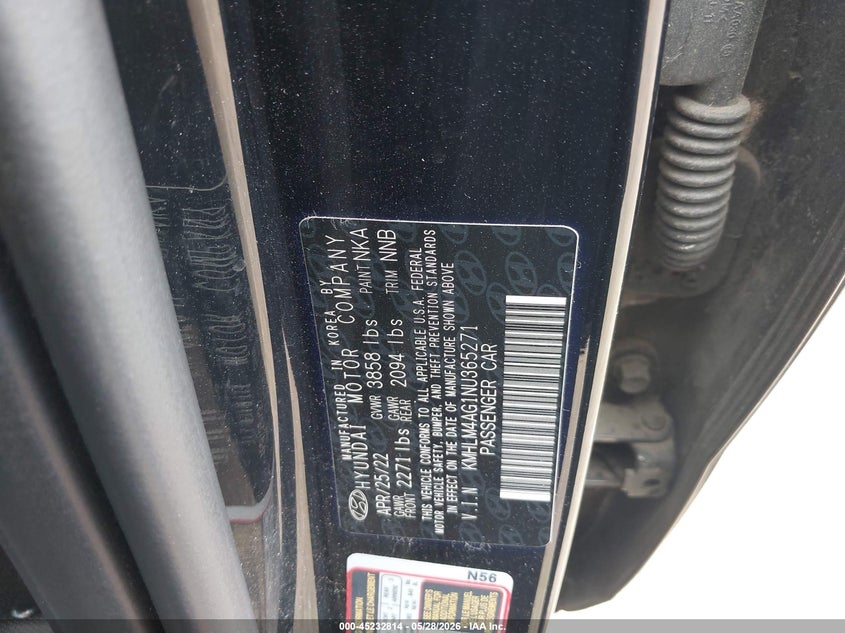 2022 Hyundai Elantra Sel VIN: KMHLM4AG1NU365271 Lot: 45232814