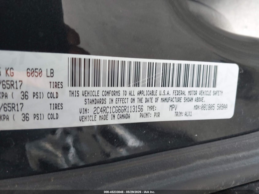 2016 Chrysler Town & Country Touring-L Anniversary Edition VIN: 2C4RC1CG6GR113156 Lot: 45233046