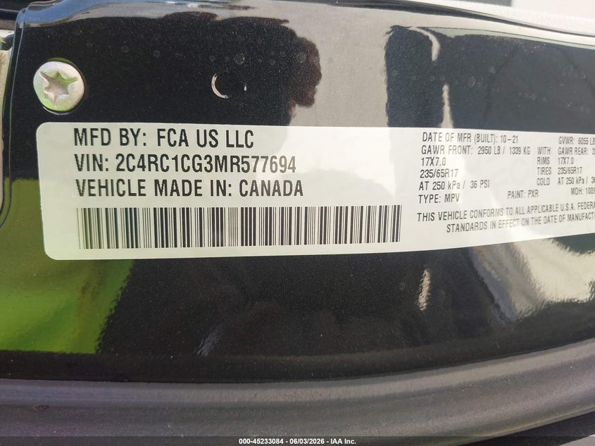 2021 CHRYSLER VOYAGER VAN 3.6L V-6 DOHC, VVT, 287HP