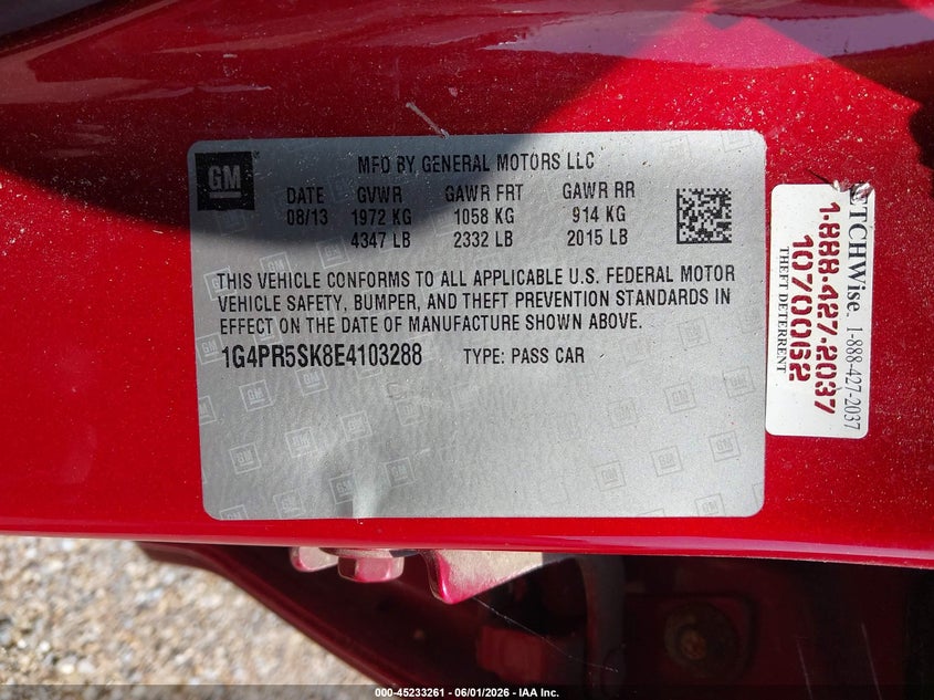 2014 Buick Verano Convenience Group VIN: 1G4PR5SK8E4103288 Lot: 45233261