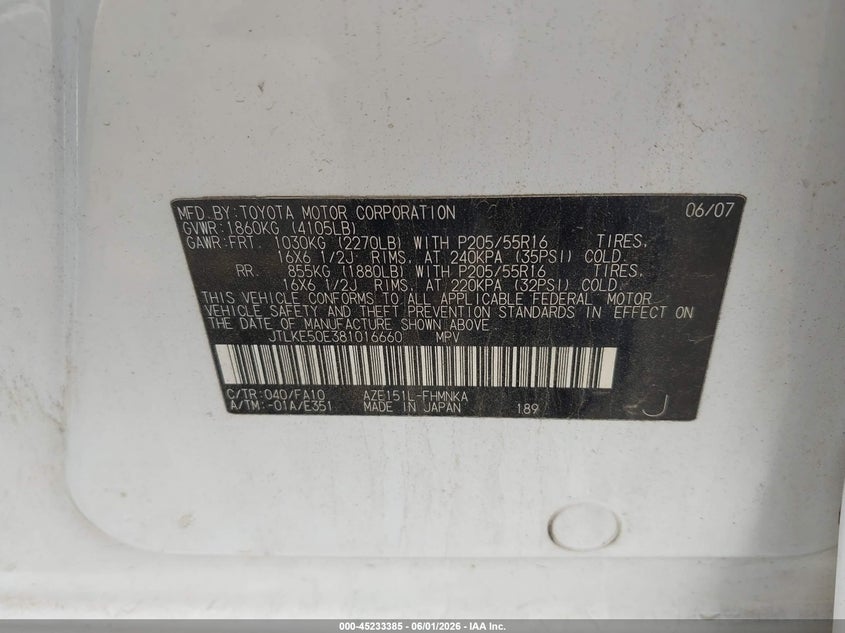 2008 Scion Xb VIN: JTLKE50E381016660 Lot: 45233385