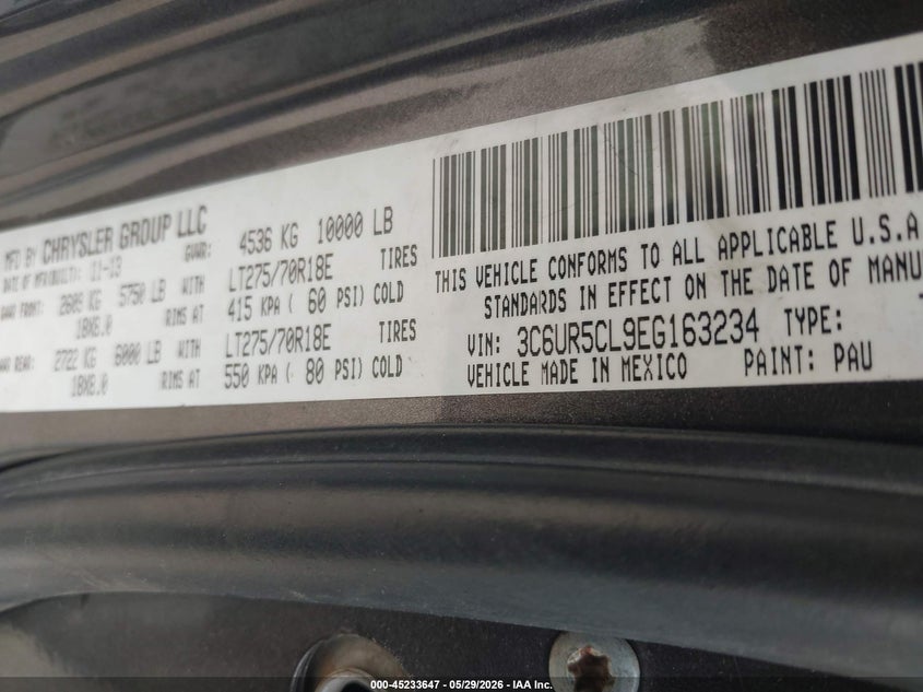 2014 Ram 2500 Tradesman VIN: 3C6UR5CL9EG163234 Lot: 45233647