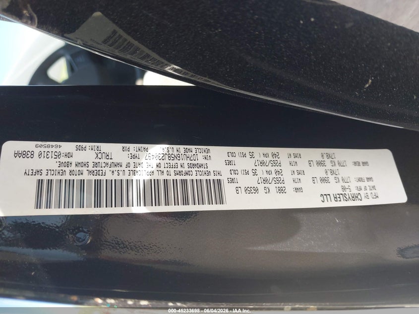 2008 Dodge Ram 1500 St/Sxt VIN: 1D7HU16N58J230497 Lot: 45233698