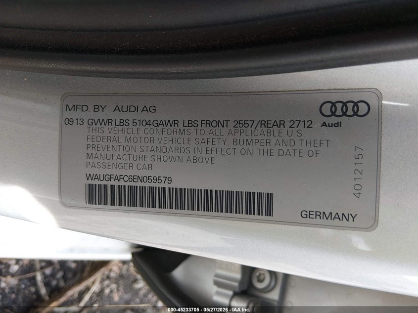 2014 Audi A6 2.0T Premium VIN: WAUGFAFC6EN059579 Lot: 45233705