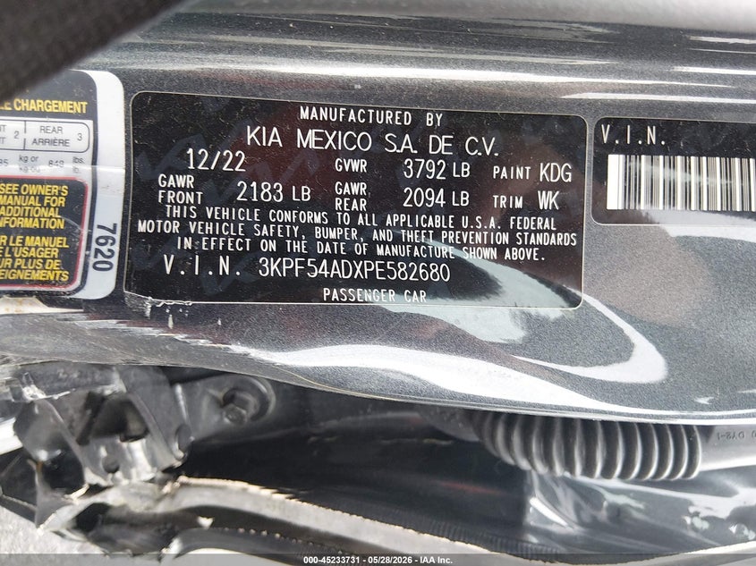 VIN 3KPF54ADXPE582680 2023 KIA FORTE GT-LINE