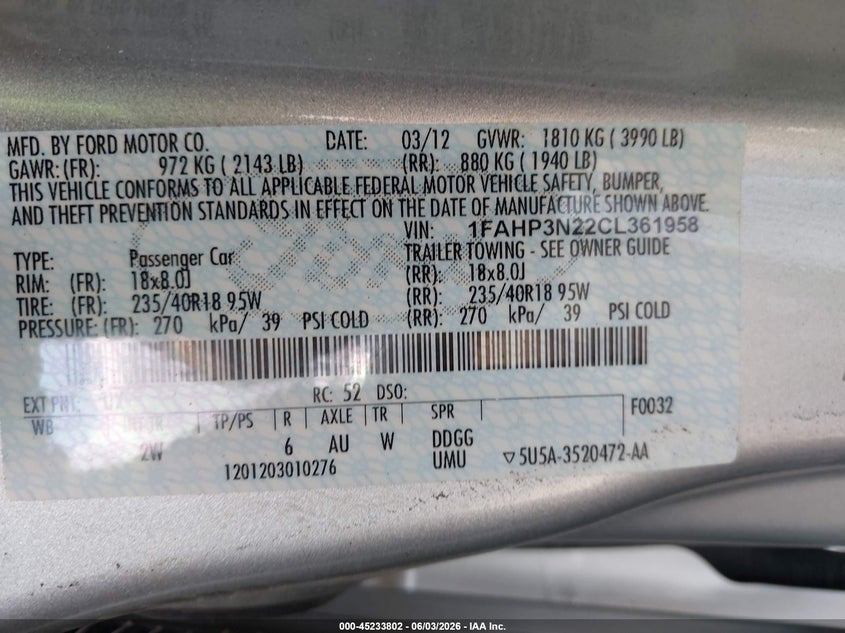 2012 Ford Focus 2.0 Titanium silver Lot 111045233802 Vin 1FAHP3N22CL361958