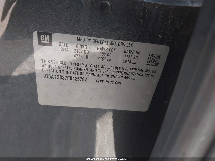 2015 Cadillac Cts Premium VIN: 1G6AT5S37F0125797 Lot: 45233875