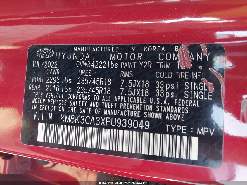 2023 Hyundai Kona N Line VIN: KM8K3CA3XPU939049 Lot: 45233953