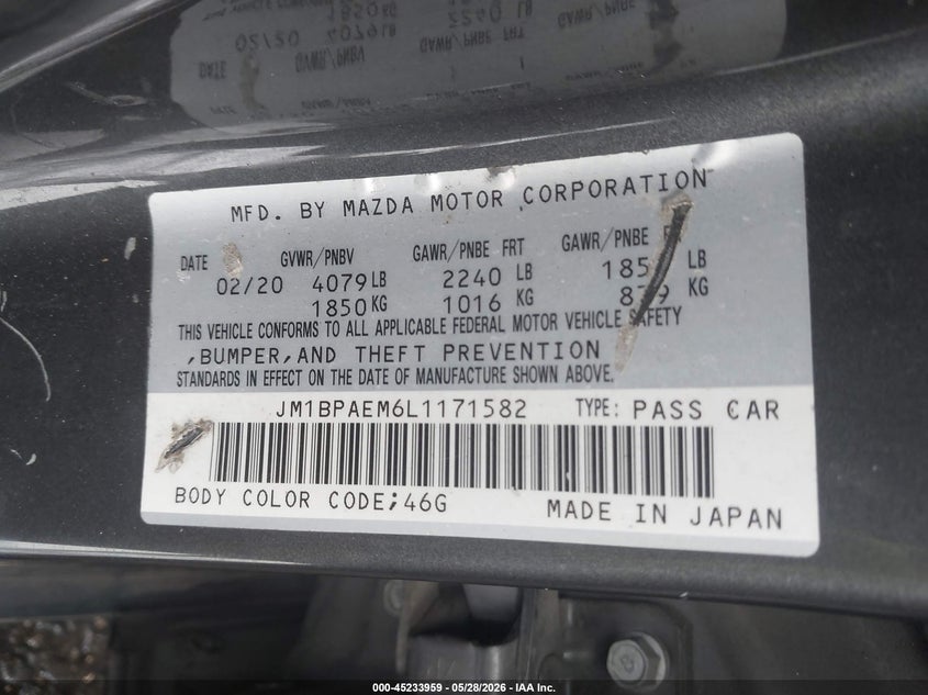 2020 Mazda Mazda3 Premium Package VIN: JM1BPAEM6L1171582 Lot: 45233959