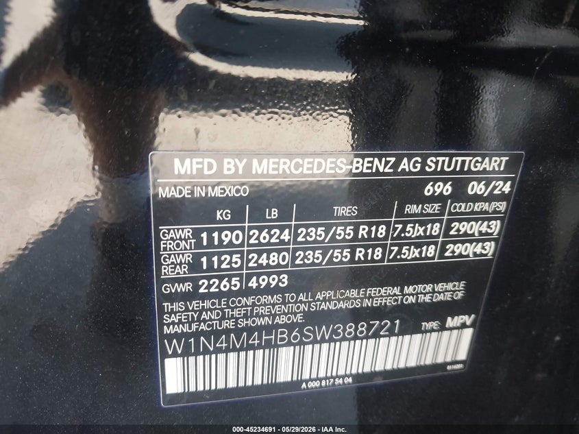 2025 Mercedes-Benz Glb 250 4Matic VIN: W1N4M4HB6SW388721 Lot: 45234691