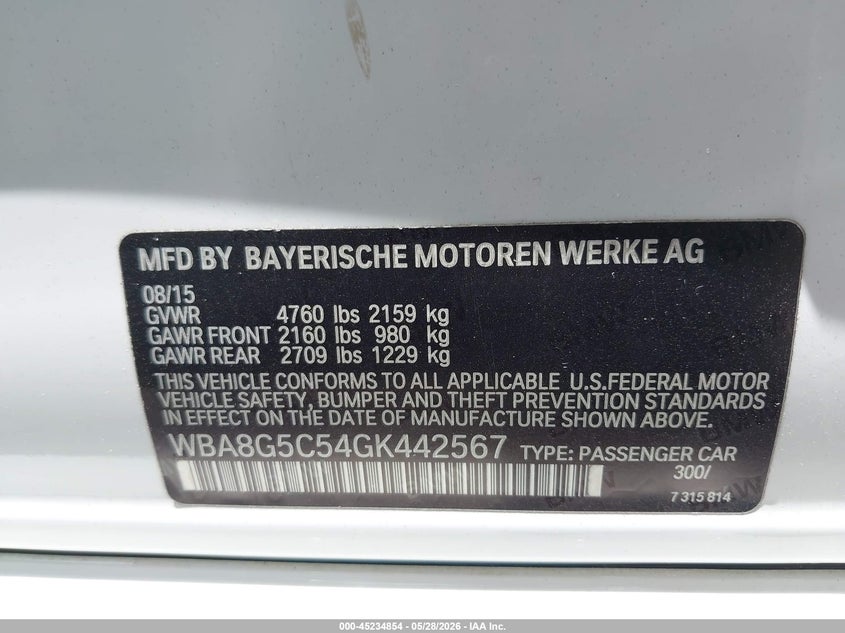 2016 BMW 3ER WAGON 2.0L I-4 DI, DOHC, VVT, TURBO, 240HP