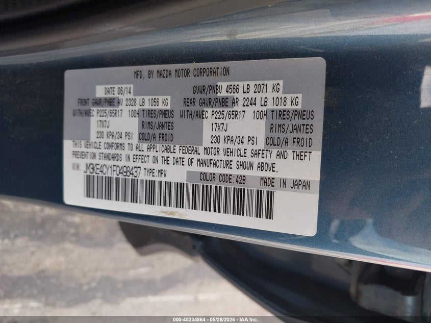 2015 MAZDA CX-5 SPORT UTILITY VEHICLE 2.5L I-4 DI, DOHC, VVT, 184HP