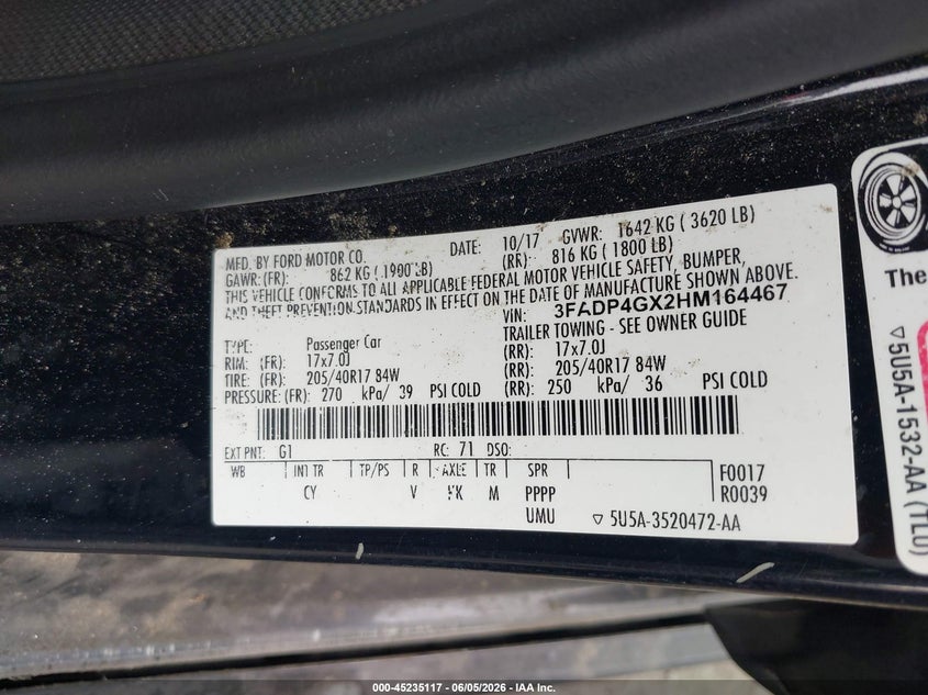 2017 Ford Fiesta St VIN: 3FADP4GX2HM164467 Lot: 45235117