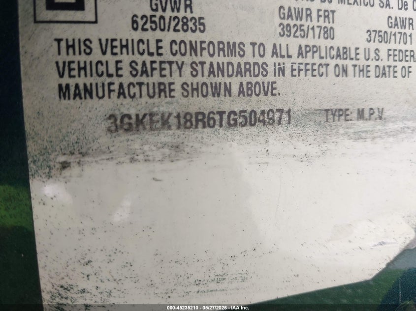1996 GMC Yukon VIN: 3GKEK18R6TG504971 Lot: 45235210