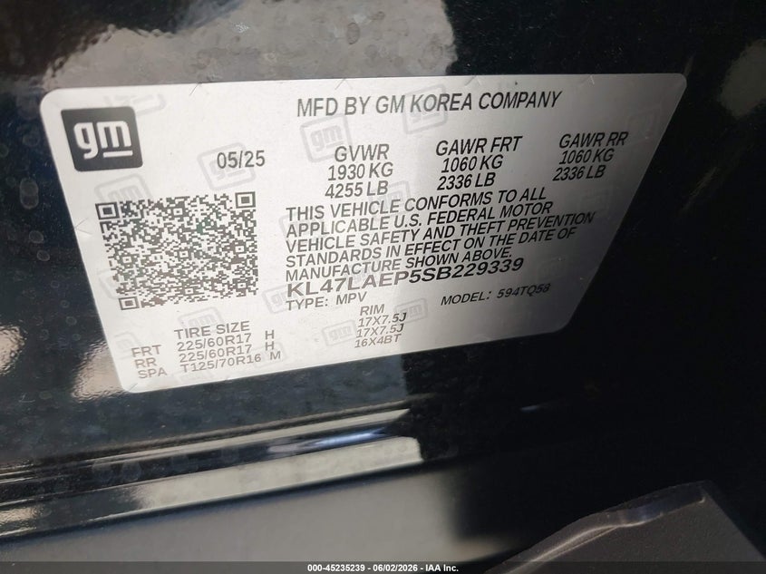 2025 Buick Envista Preferred Fwd VIN: KL47LAEP5SB229339 Lot: 45235239