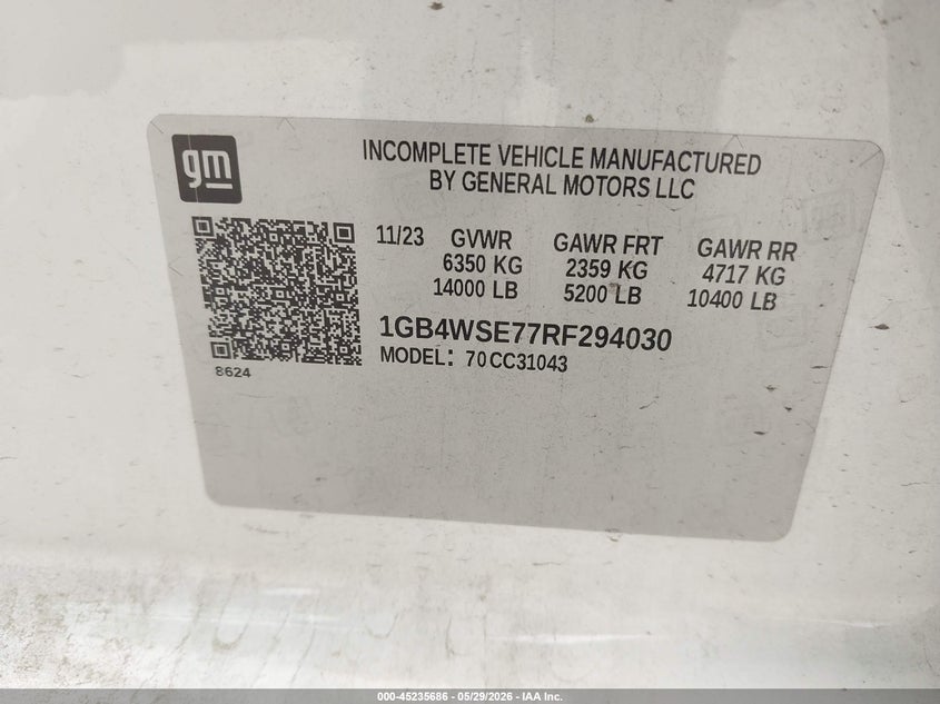 2024 Chevrolet Silverado 3500 white Lot 111045235686 Vin 0GB4WSE77RF294030