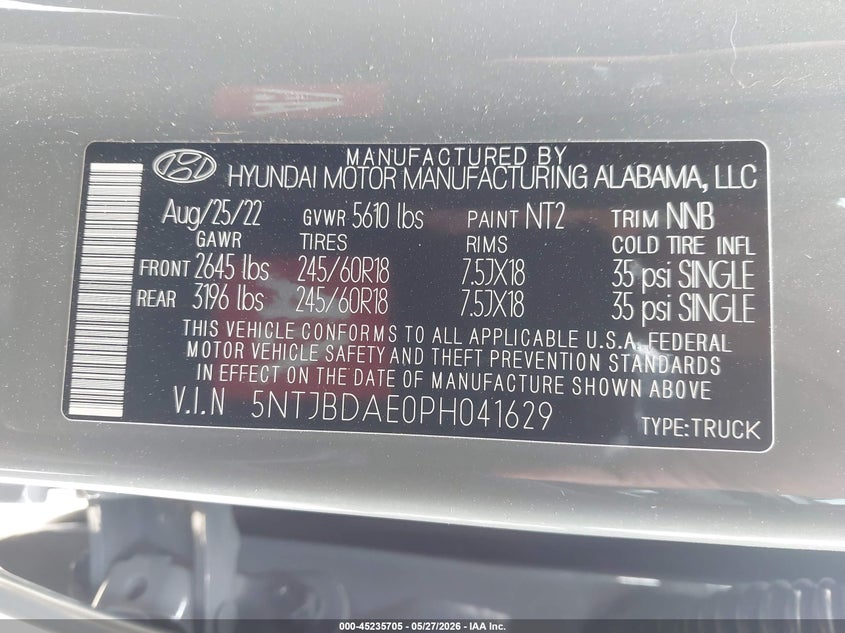 2023 Hyundai Santa Cruz Sel VIN: 5NTJBDAE0PH041629 Lot: 45235705