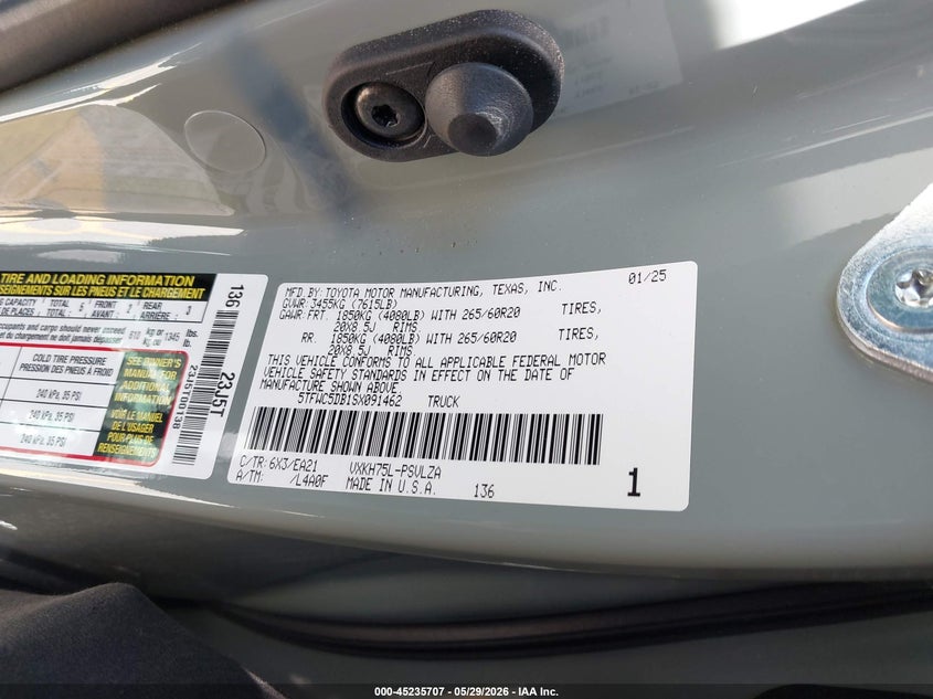 VIN 5TFWC5DB1SX091462 2025 TOYOTA TUNDRA HYBRID LIMITED CREWMAX "6.4" BED