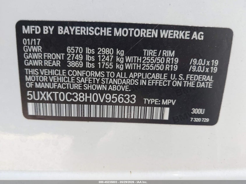 2017 BMW X5 Edrive xDrive40E Iperformance VIN: 5UXKT0C38H0V95633 Lot: 45235803