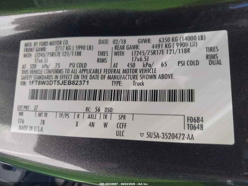 2018 Ford F-350 Platinum VIN: 1FT8W3DT5JEB82371 Lot: 45235897