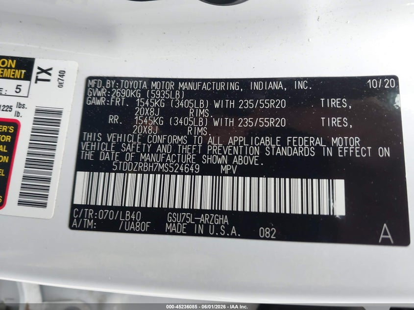 2021 Toyota Highlander Limited VIN: 5TDDZRBH7MS524649 Lot: 45236085