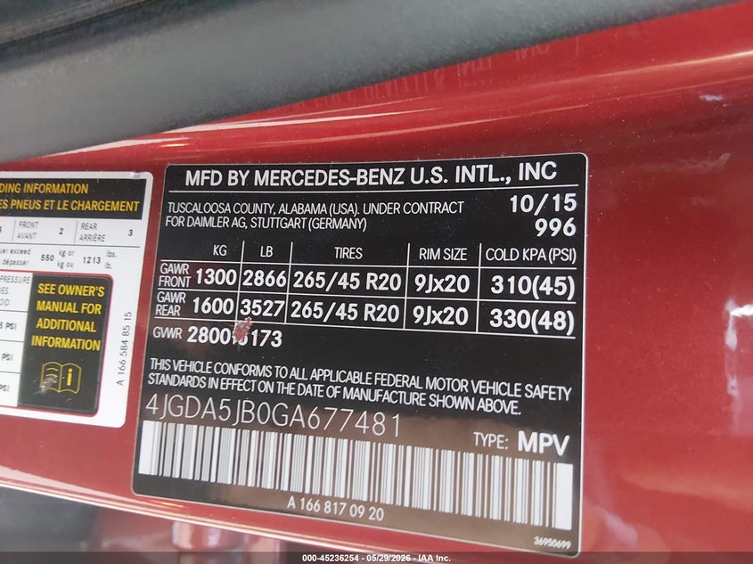 2016 Mercedes-Benz Gle 350 VIN: 4JGDA5JB0GA677481 Lot: 45236254