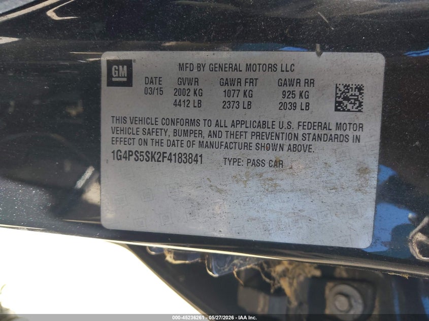 2015 Buick Verano Leather Group VIN: 1G4PS5SK2F4183841 Lot: 45236261