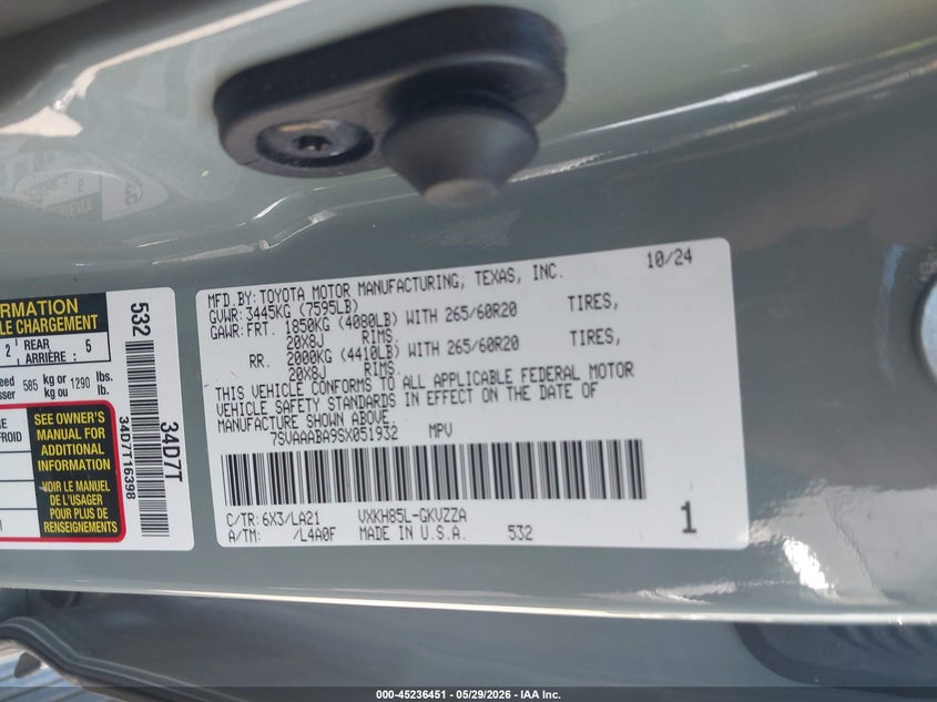 2025 Toyota Sequoia Platinum VIN: 7SVAAABA9SX051932 Lot: 45236451