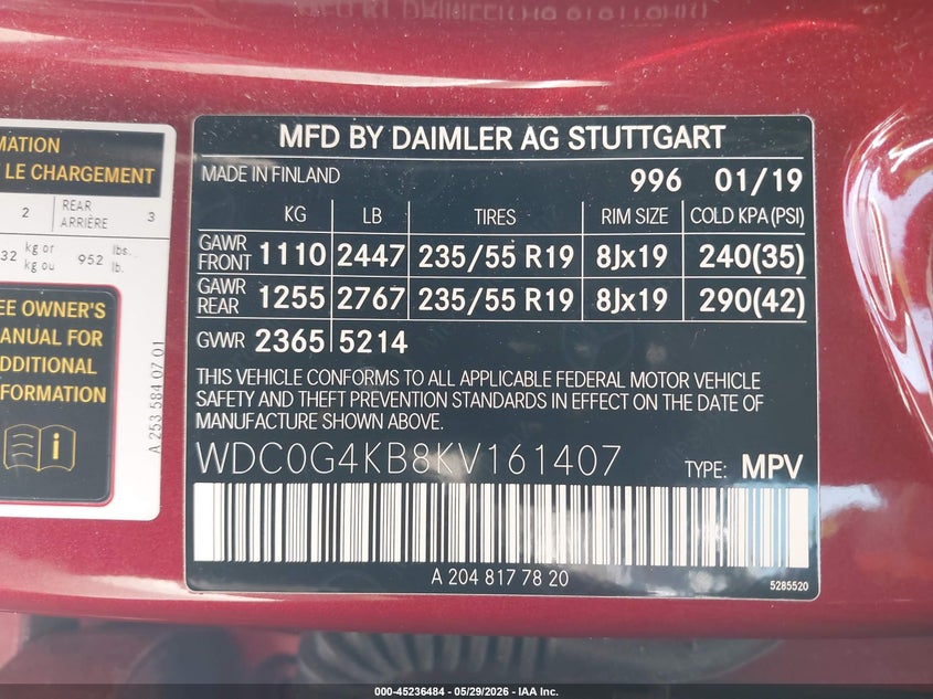 2019 Mercedes-Benz Glc 300 4Matic VIN: WDC0G4KB8KV161407 Lot: 45236484