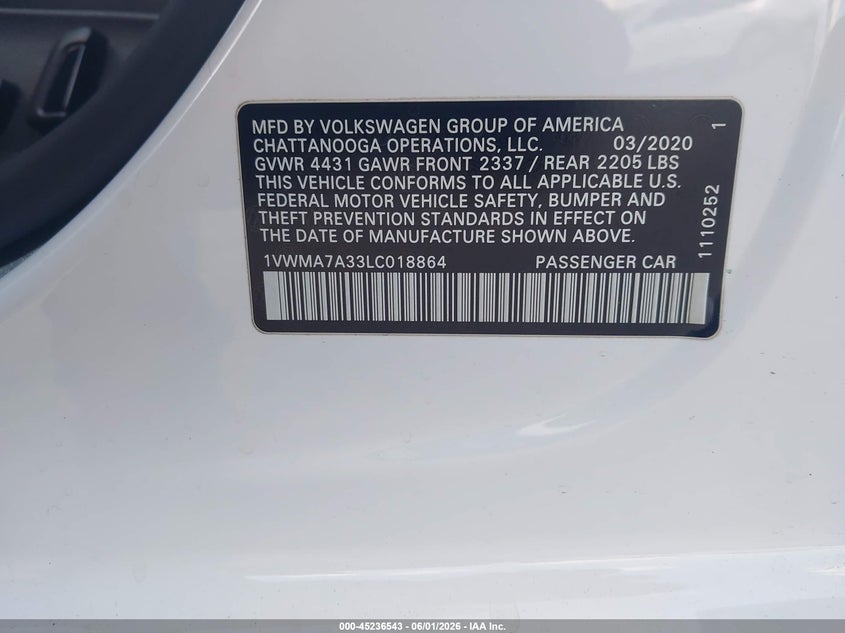 2020 VOLKSWAGEN PASSAT 2.0T R-LINE — Фото 9