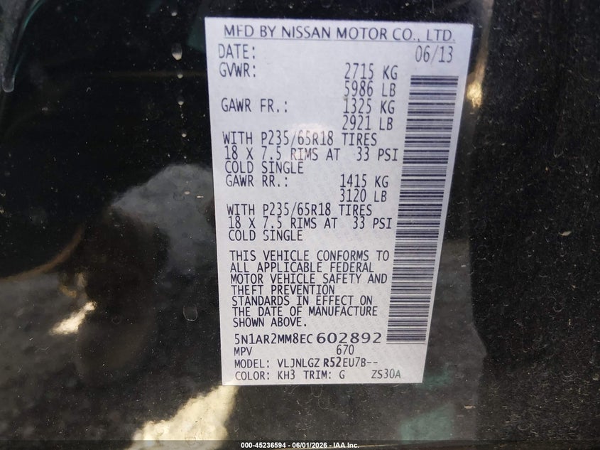 2014 NISSAN PATHFINDER SPORT UTILITY VEHICLE 3.5L V-6 DOHC, VVT, 260HP
