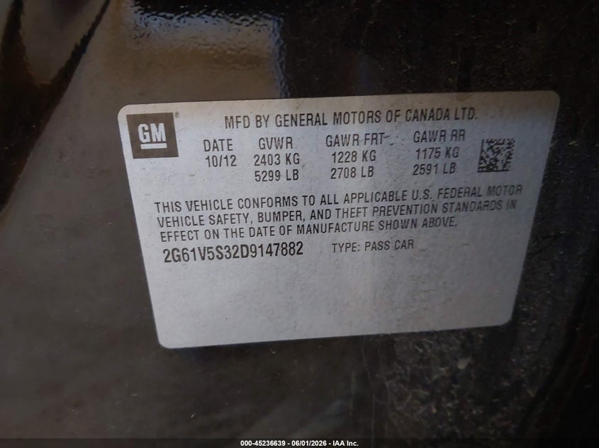 2013 Cadillac Xts Platinum VIN: 2G61V5S32D9147882 Lot: 45236639