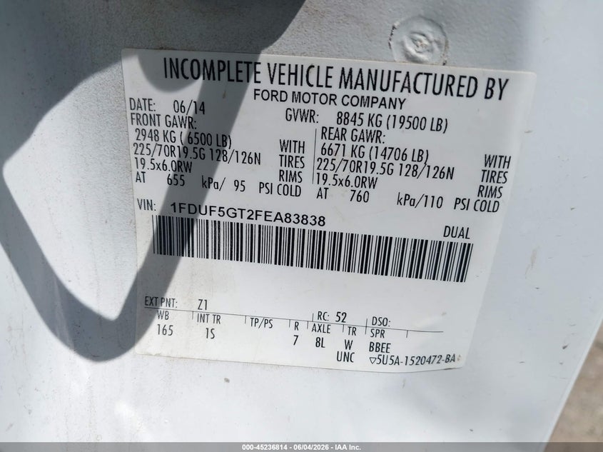 2015 Ford F-550 Chassis Xl VIN: 1FDUF5GT2FEA83838 Lot: 45236814