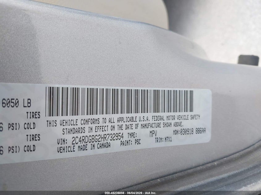 2017 Dodge Grand Caravan Se Plus VIN: 2C4RDGBG2HR732954 Lot: 45236856